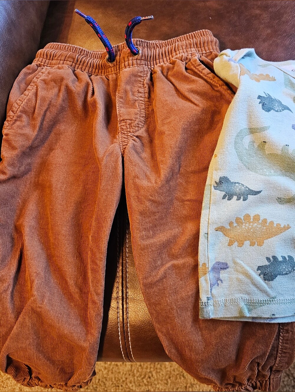 Carter's Rust Corduroy Pull-On Joggers and Long Sleeve Dinosaur Shirt